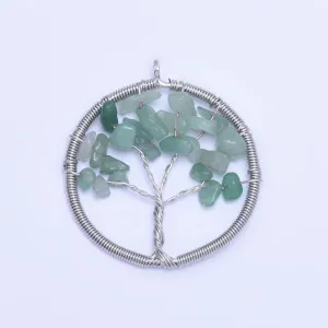 1 Green 46mm Irregular Natural Stone Healing Fashion Jewelry Charm Crystal High Quality Pendant Tree of Life Women'sFashion Handwork