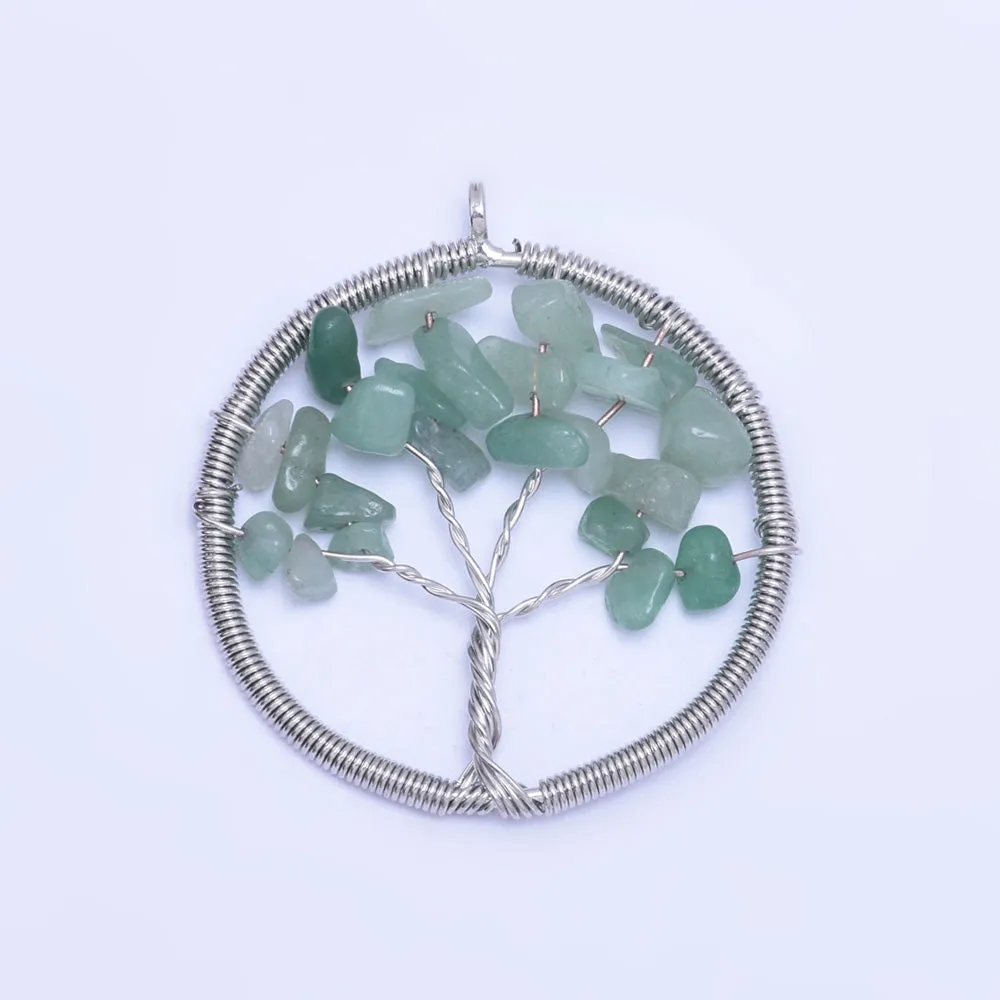1 Green 46mm Irregular Natural Stone Healing Fashion Jewelry Charm Crystal High Quality Pendant Tree of Life Women'sFashion Handwork