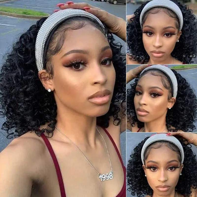 100% Human Hair Water Wave Headband Bob Glueless Wig