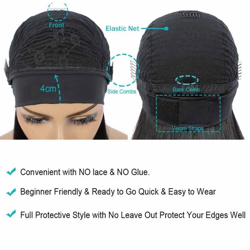 100% Human Hair Water Wave Headband Bob Glueless Wig