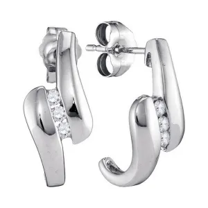 10K White Gold Round Diamond Half J Hoop Fashion Earrings 1/8 Cttw