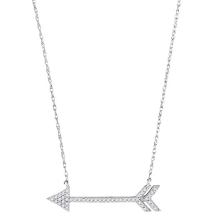 10K White Gold Womens Round Diamond Arrow Fashion Necklace 1/8 Cttw