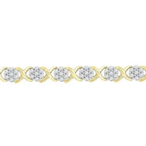 10K Yellow Gold Diamond Flower Cluster Fashion Bracelet 1/4 Cttw