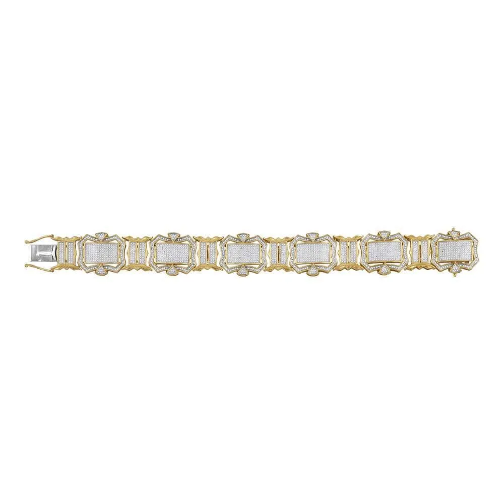 10K Yellow Gold Mens Round Diamond Big Look Fashion Bracelet 3-1/5 Cttw