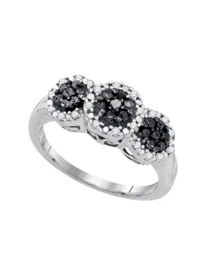 10kt White Gold Womens Round Brown Diamond Striped Fashion Ring 3/4 Cttw