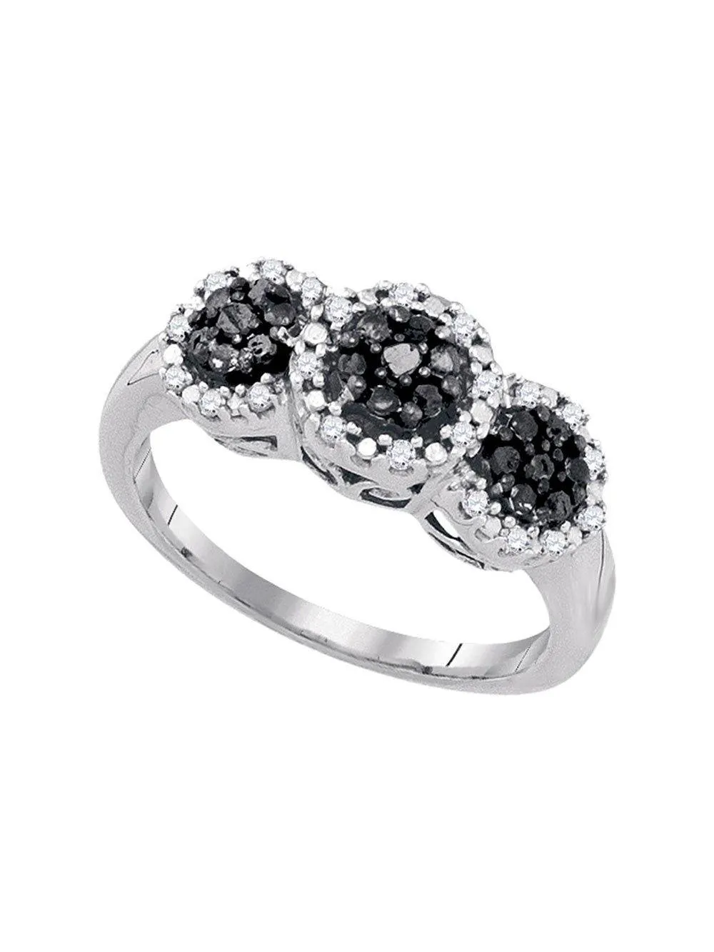 10kt White Gold Womens Round Brown Diamond Striped Fashion Ring 3/4 Cttw
