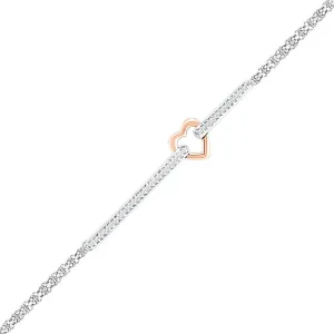 14K Two-tone Gold Womens Round Diamond Heart Fashion Bracelet 1/8 Cttw