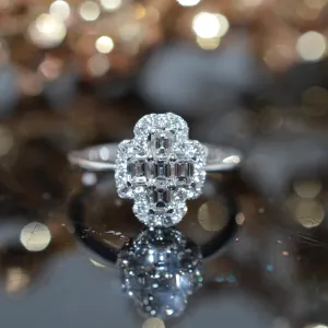18K White Gold Diamond Ring With Round And Emerald Cut Diamonds