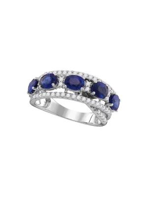 18kt White Gold Womens Round Blue Sapphire Diamond Fashion Band Ring 2-7/8 Cttw
