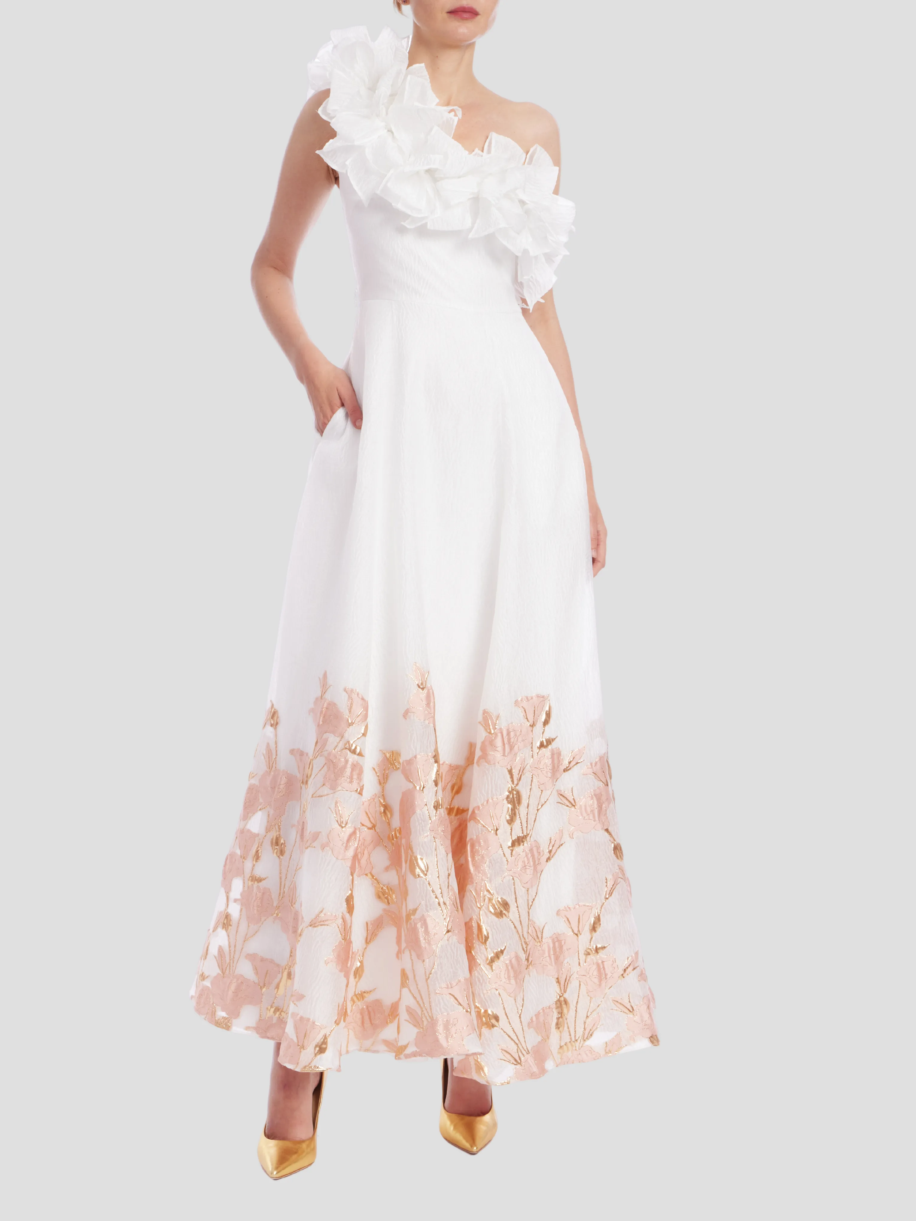 3D Bow One Shoulder Jacquard Dress