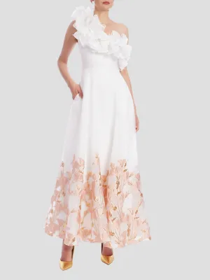 3D Bow One Shoulder Jacquard Dress