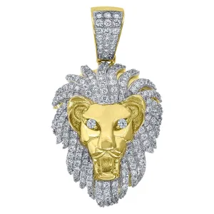 925 Sterling Silver Yellow-tone Cubic Zirconia CZ Lion Head  Pendant Charm