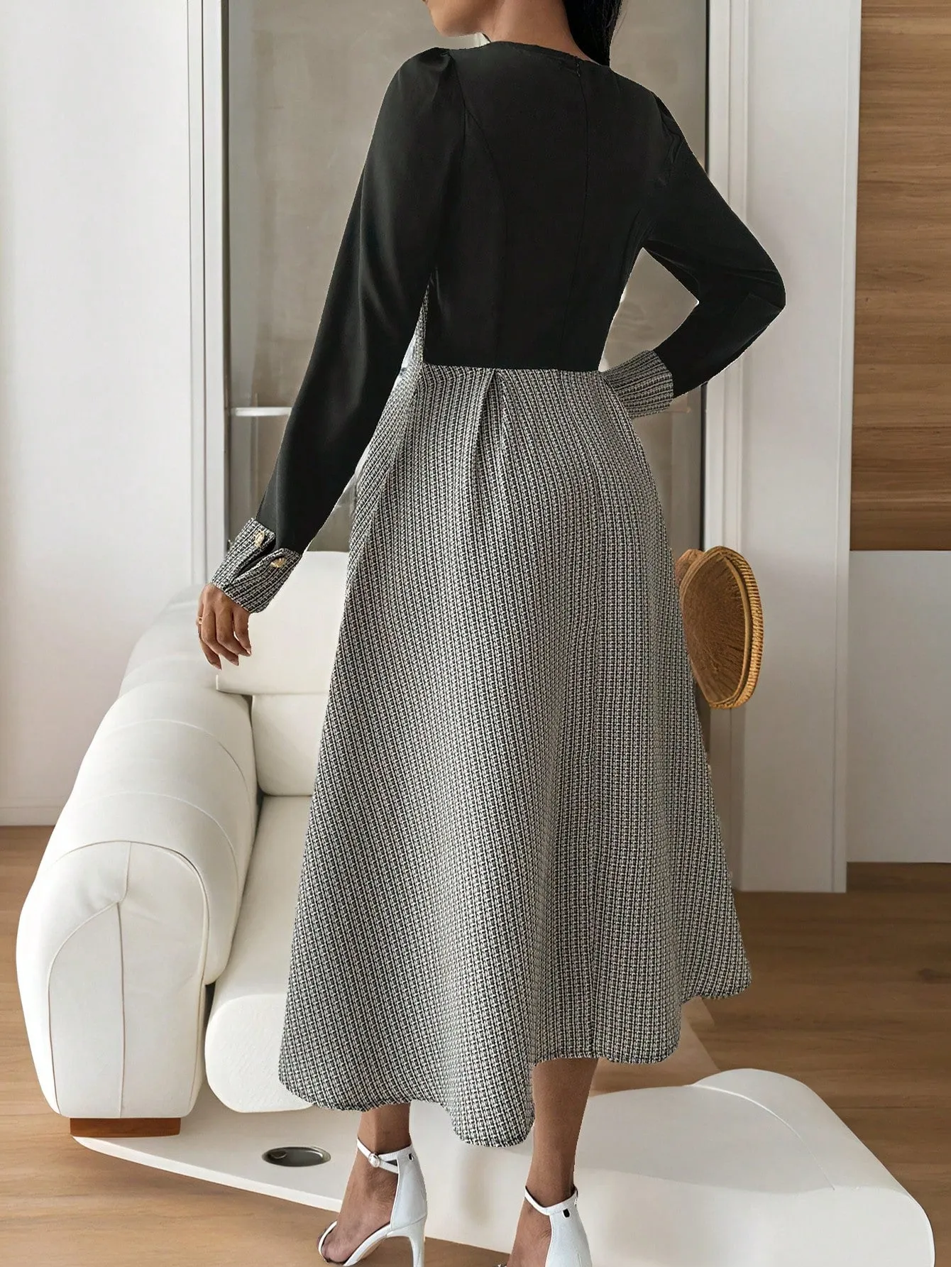 AFSAN Crossover Neck Elegant Maxi Long Sleeve Dress