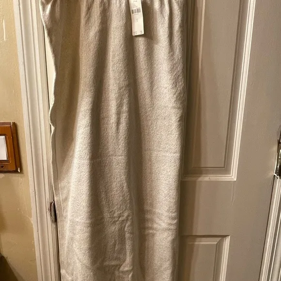 Anthropologie pull on cream metallic gold knit midi skirt size LARGE NWT