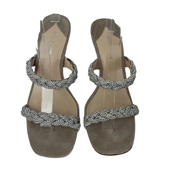 Antonio Melani Brea Rhinestone Embellished Leather Dress Mules Heels