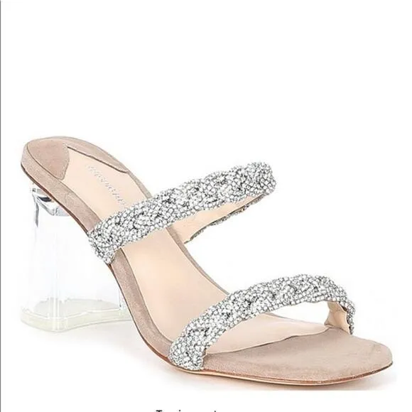 Antonio Melani Brea Rhinestone Embellished Leather Dress Mules Heels