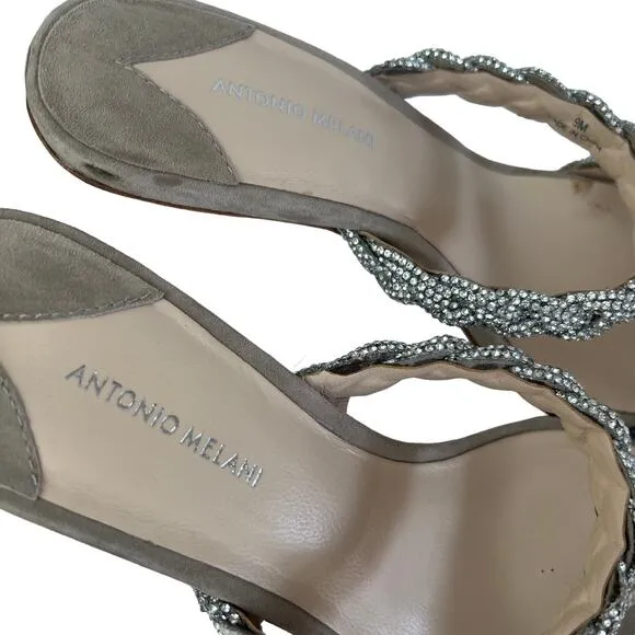 Antonio Melani Brea Rhinestone Embellished Leather Dress Mules Heels