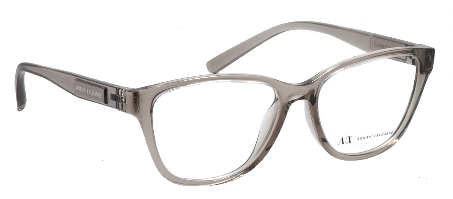 Armani Exchange AX 3111U 8344 Cat-Eye Plastic Brown Eyeglasses with Logo Stamped Demo Lenses