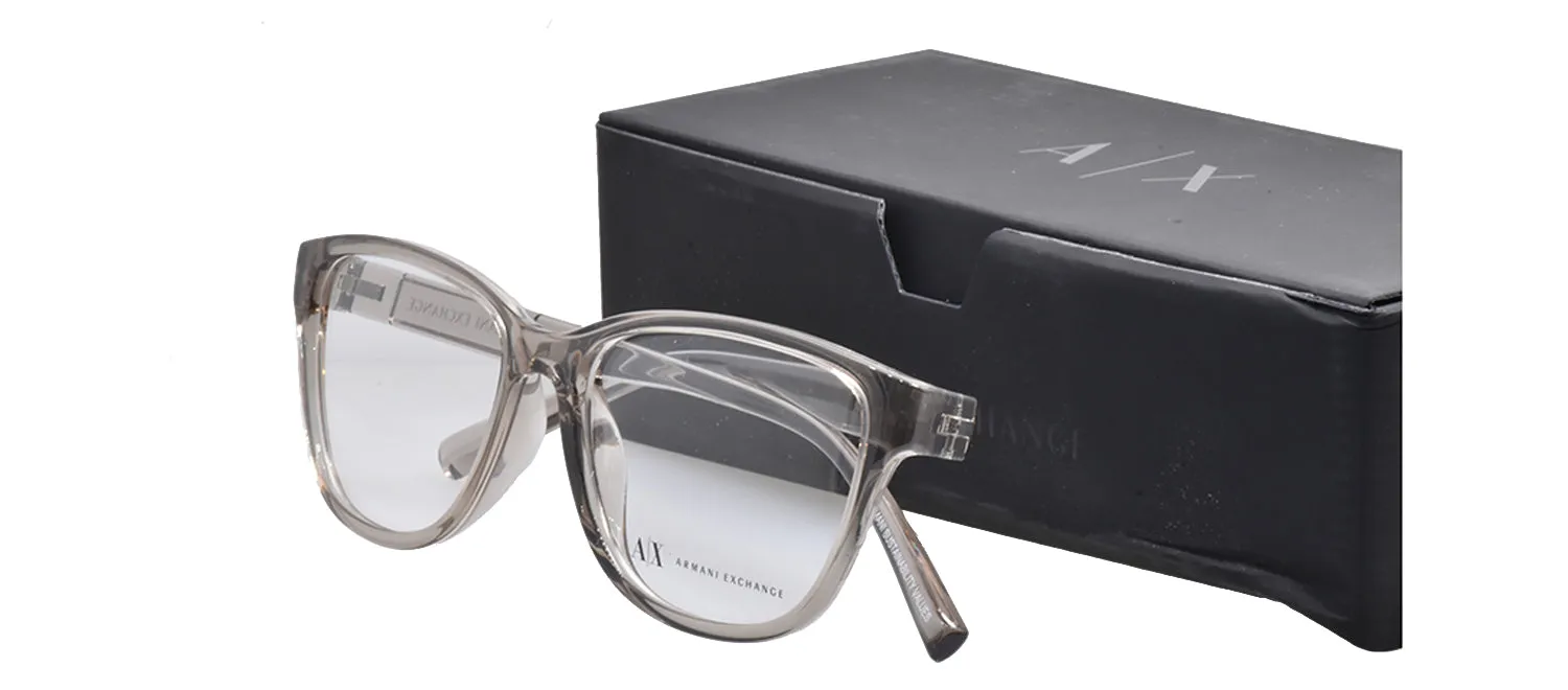 Armani Exchange AX 3111U 8344 Cat-Eye Plastic Brown Eyeglasses with Logo Stamped Demo Lenses