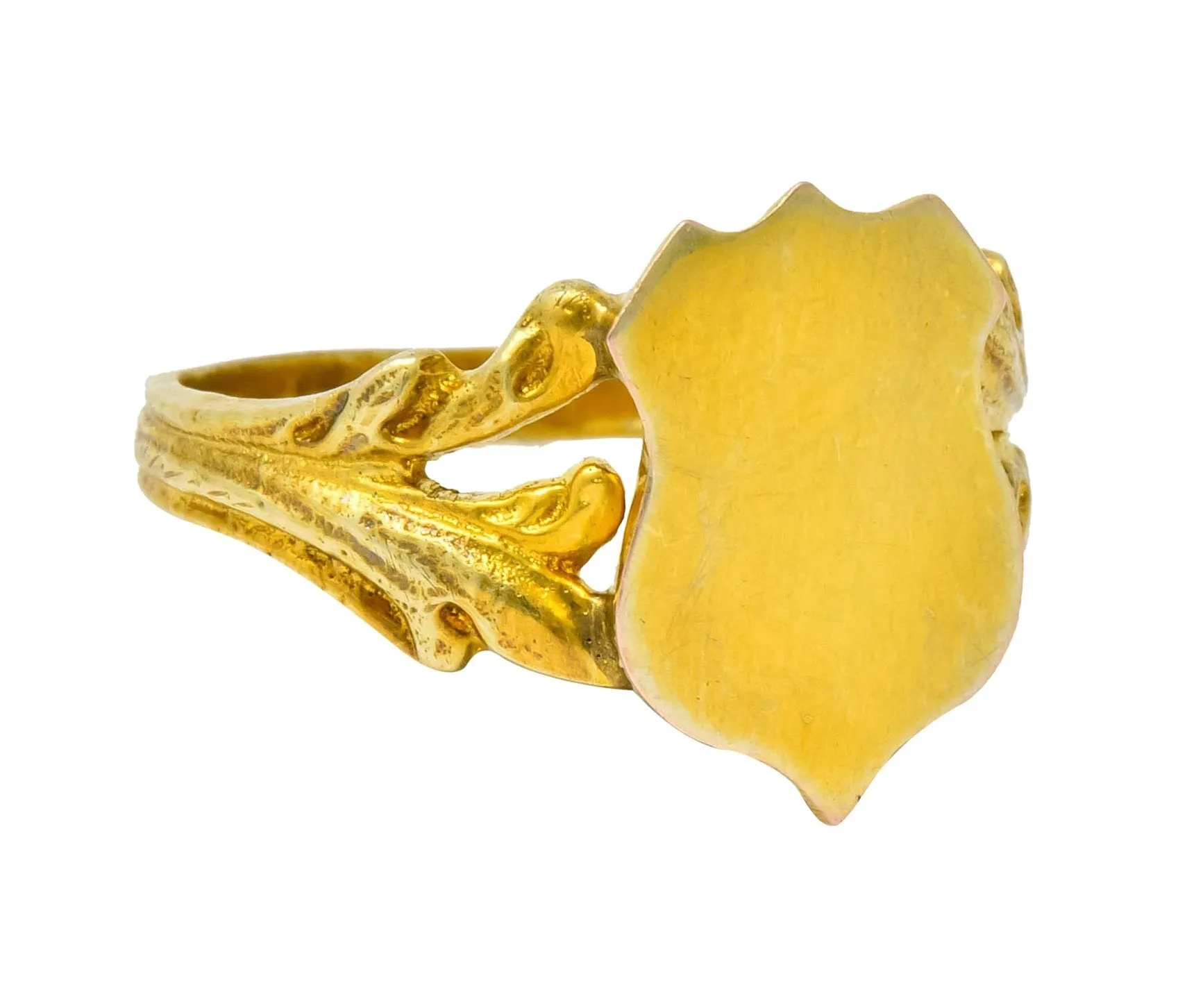 Art Nouveau 12 Karat Yellow Gold Shield Signet Unisex Ring