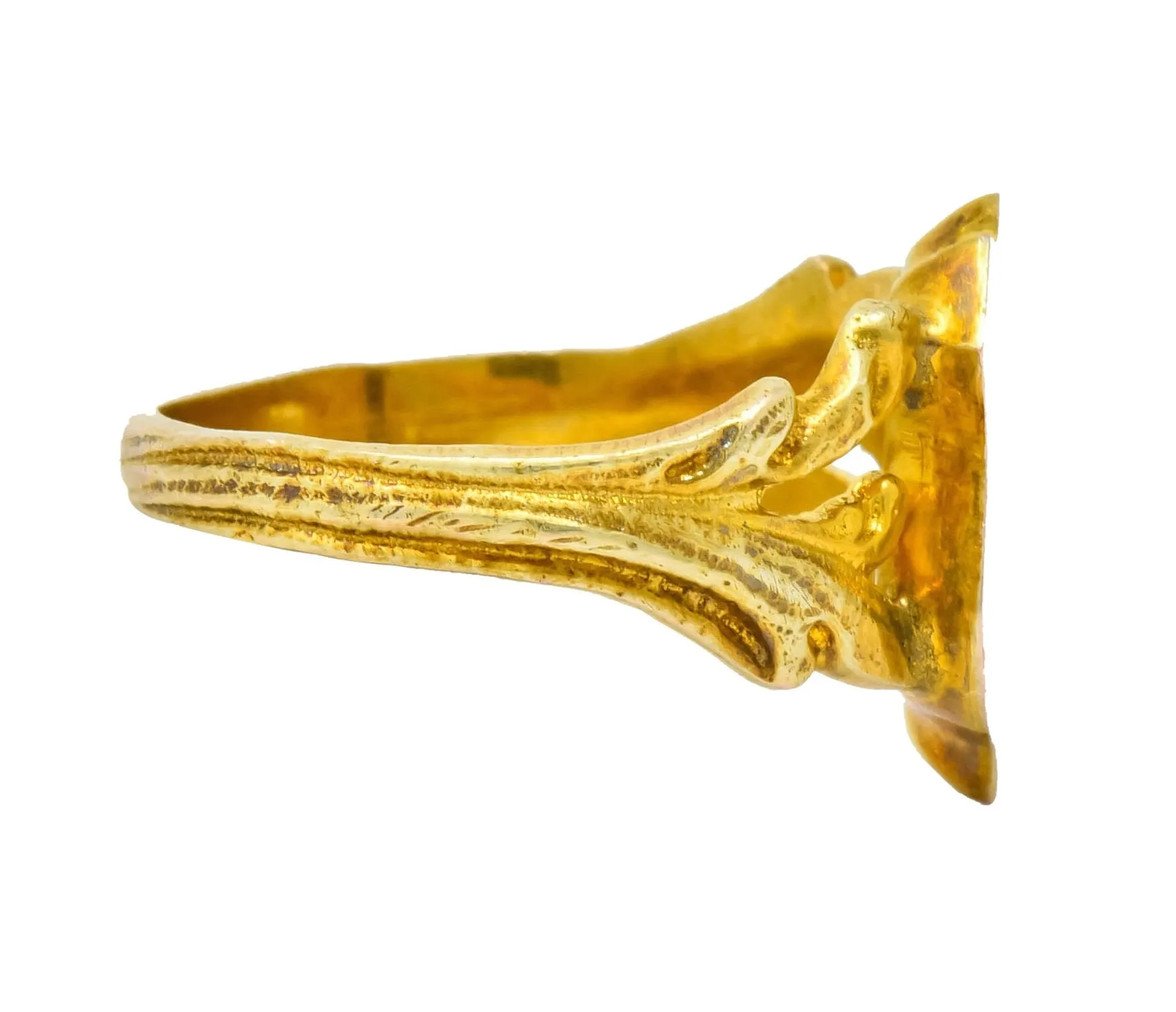Art Nouveau 12 Karat Yellow Gold Shield Signet Unisex Ring
