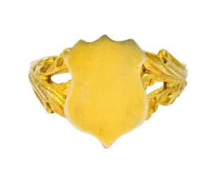 Art Nouveau 12 Karat Yellow Gold Shield Signet Unisex Ring