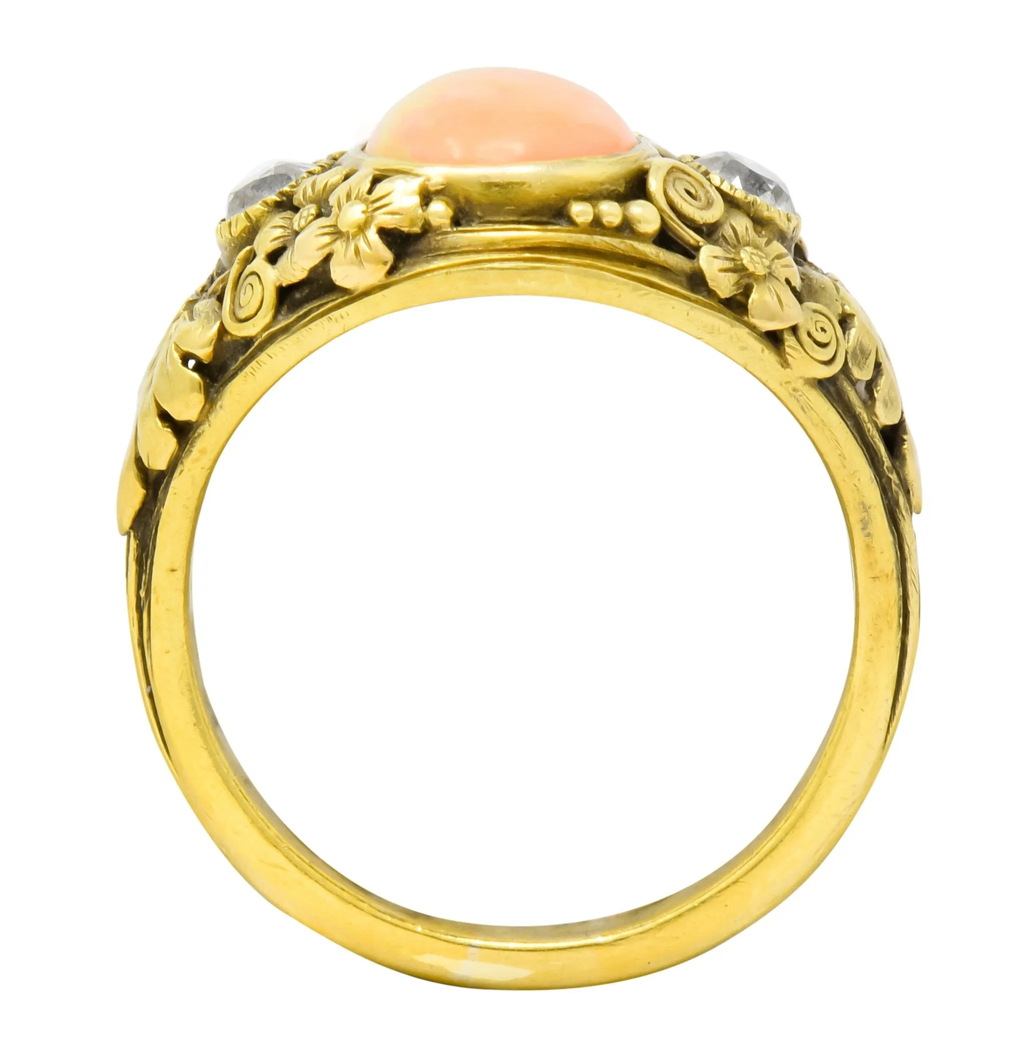 Arts & Crafts Opal Diamond 18 Karat Gold Floral Band Ring Circa 1900