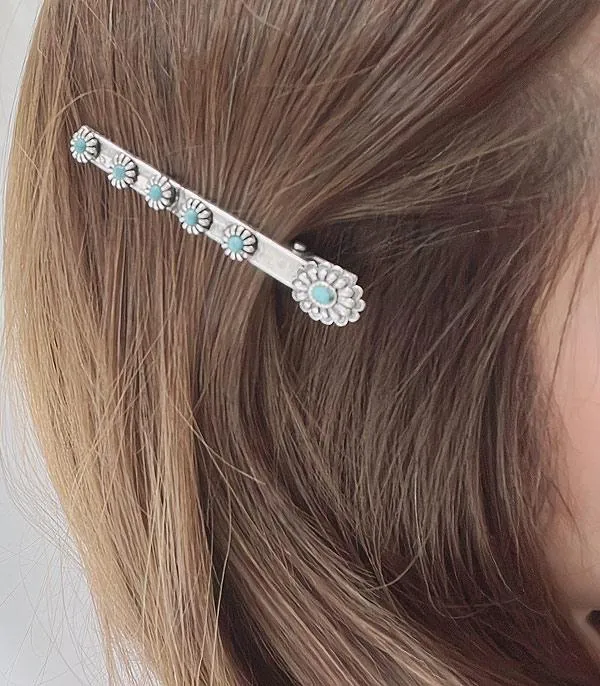 Asher Turquoise & Silver Concho Alligator Hair Clip
