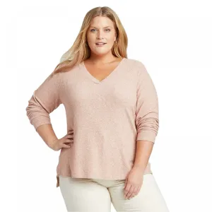 Ava & Viv Women's Plus Size Long Sleeve V-Neck Rib-Knit Top