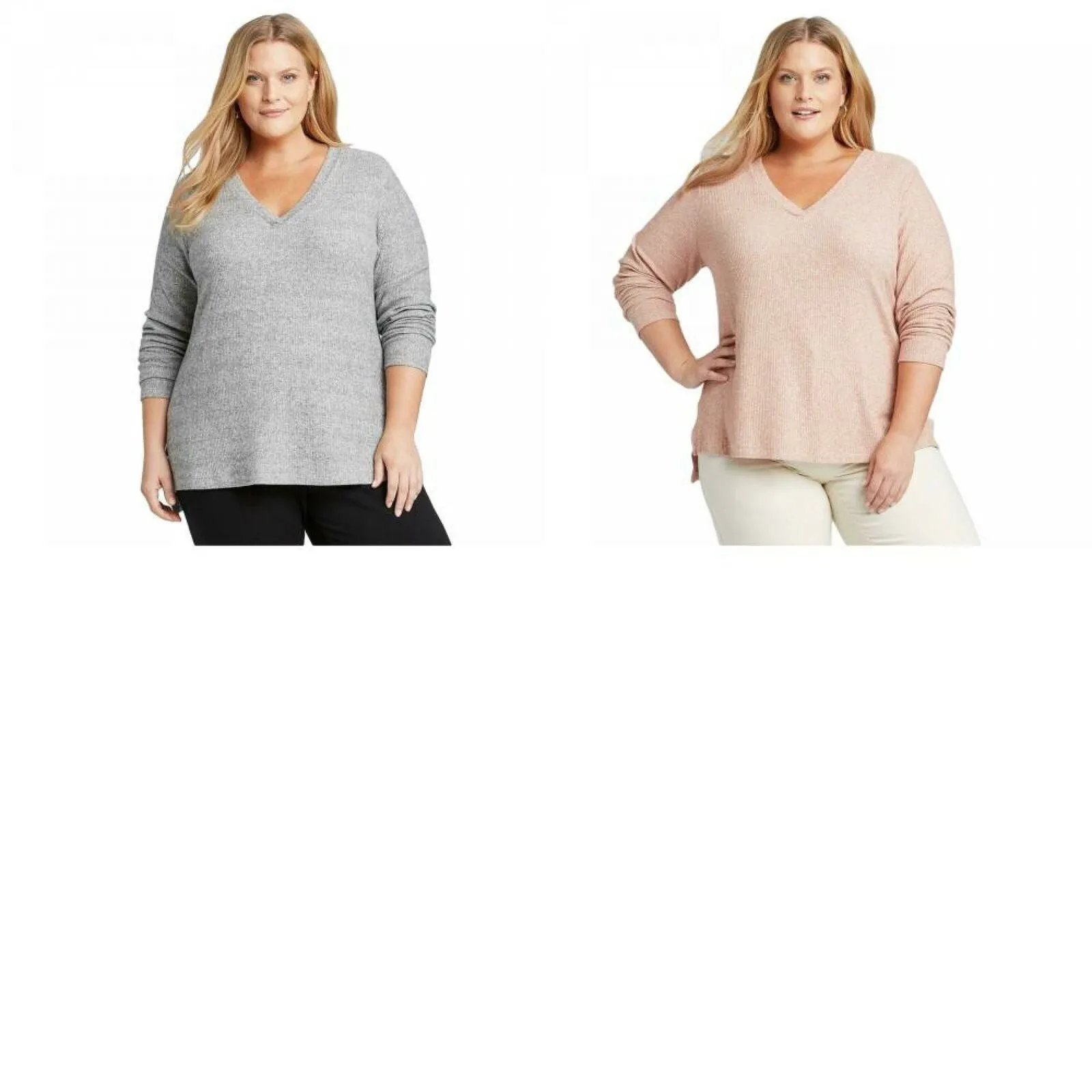 Ava & Viv Women's Plus Size Long Sleeve V-Neck Rib-Knit Top