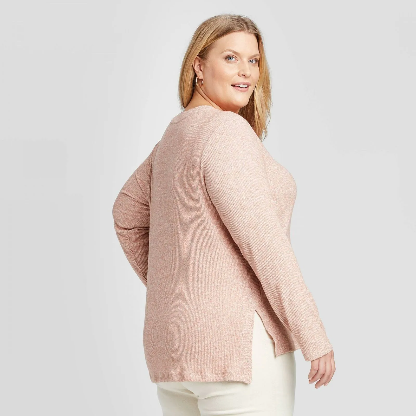 Ava & Viv Women's Plus Size Long Sleeve V-Neck Rib-Knit Top