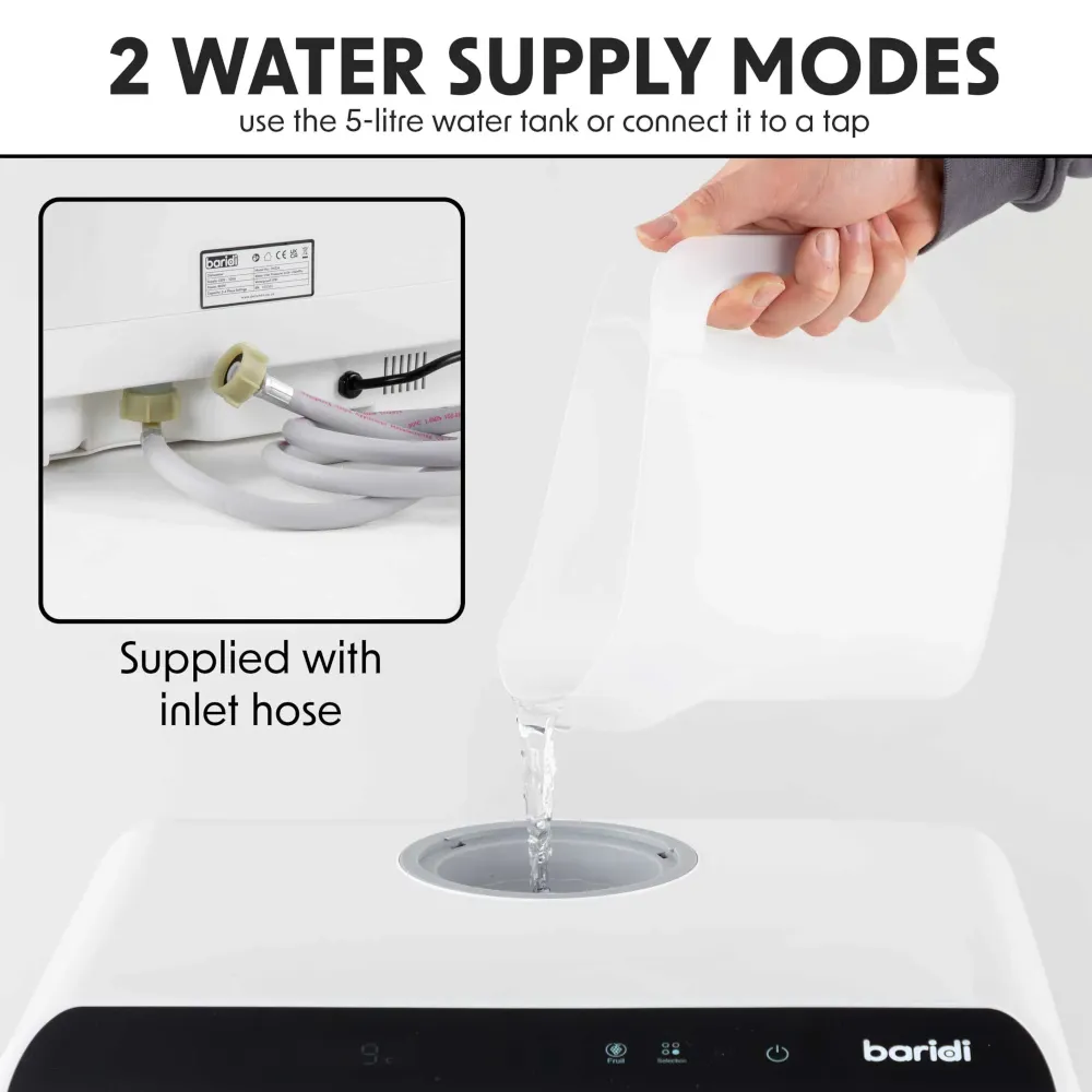 Baridi Mini Portable Tabletop Dishwasher 5L, 2-4 Place Settings - White - A