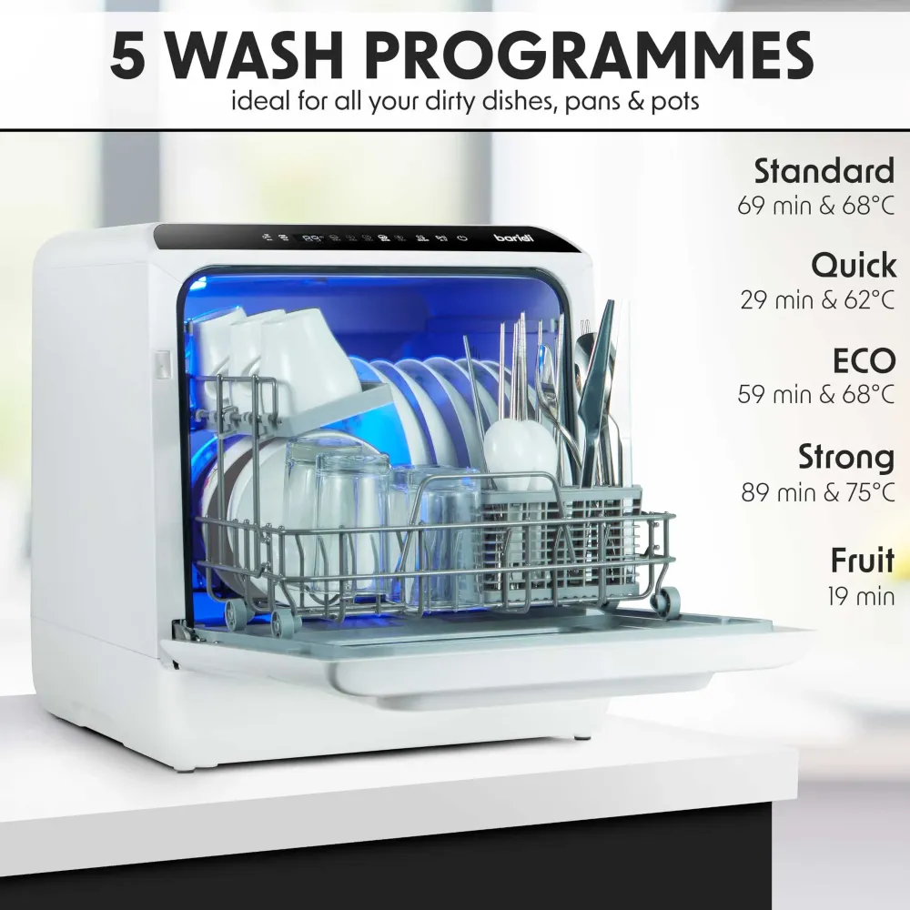 Baridi Mini Portable Tabletop Dishwasher 5L, 2-4 Place Settings - White - A