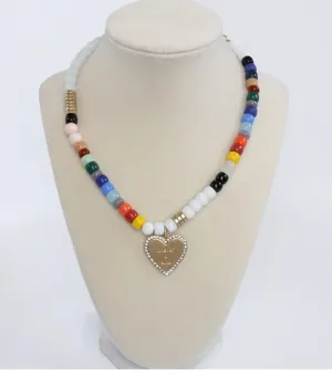Bead and Gold Heart Necklace