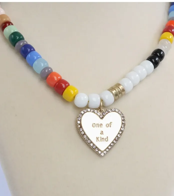 Bead and Gold Heart Necklace