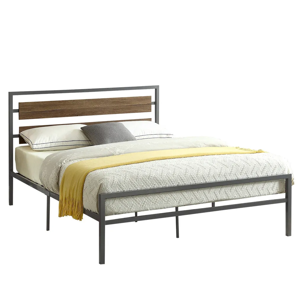 Bebelelo Elania Wood Panel Platform Queen Bed with Steel Frame