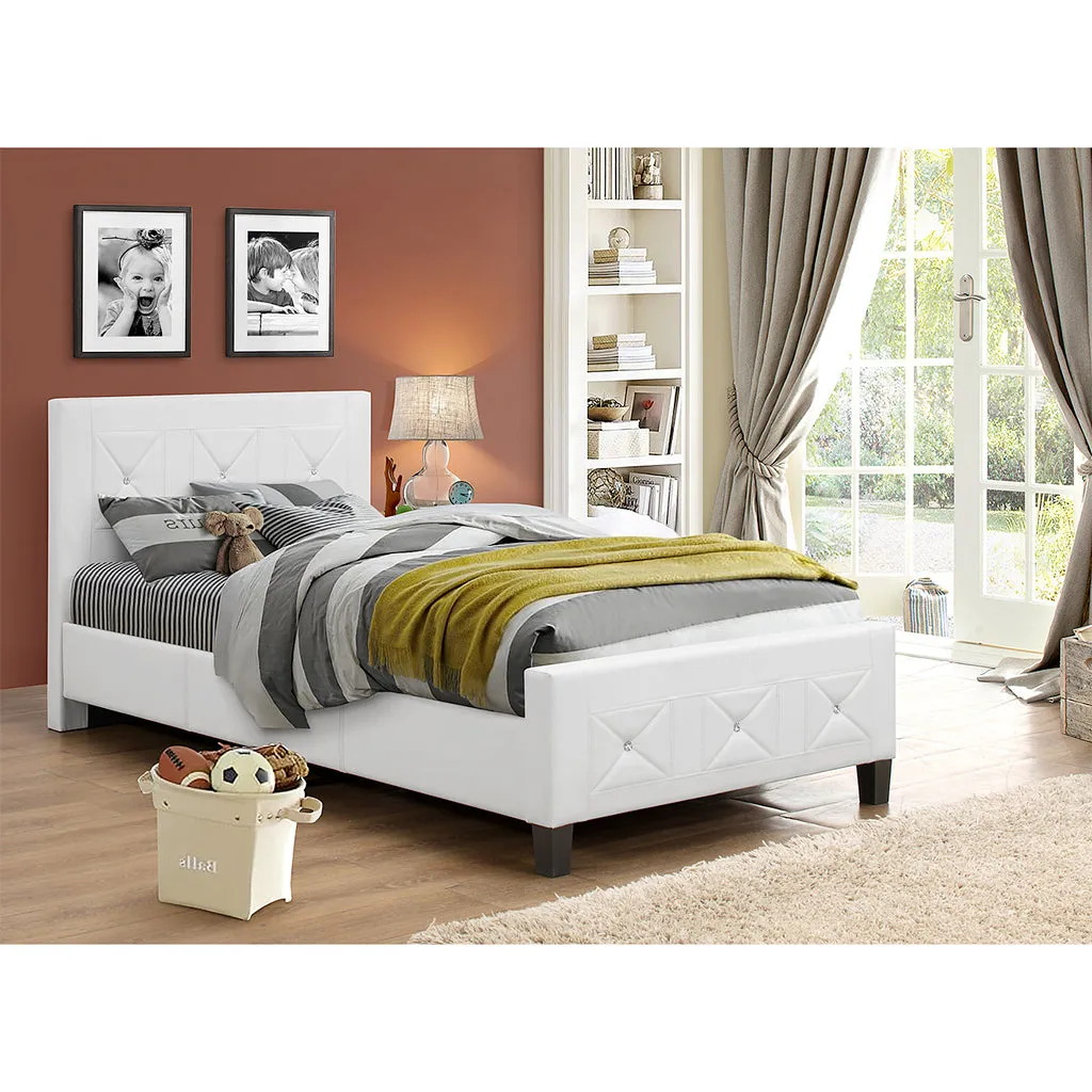 Bebelelo White Single Bed Frame with Jewels and Crystal Button for Hoom Decor