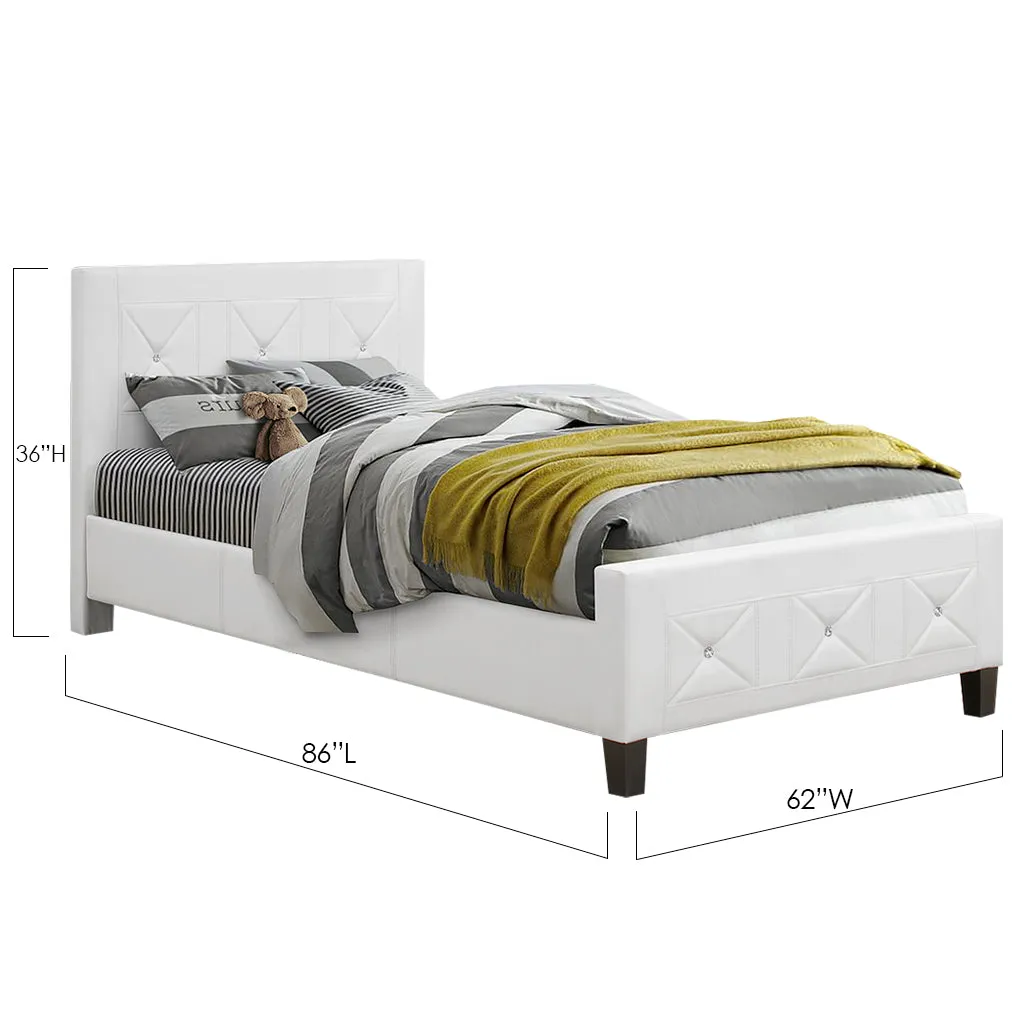 Bebelelo White Single Bed Frame with Jewels and Crystal Button for Hoom Decor