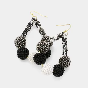 Black & White Hematite Seed Bead Balls Fun Fashion Earrings | Headshot Earrings | 619602