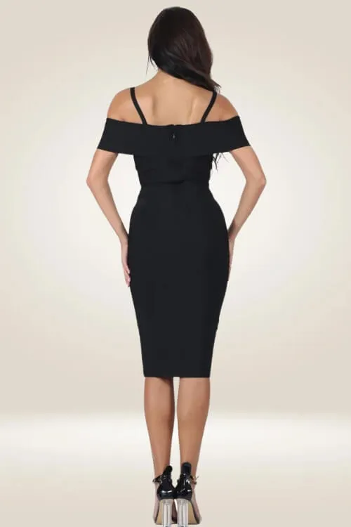 Black Bodycon V Neck Knee Length Mini Dress