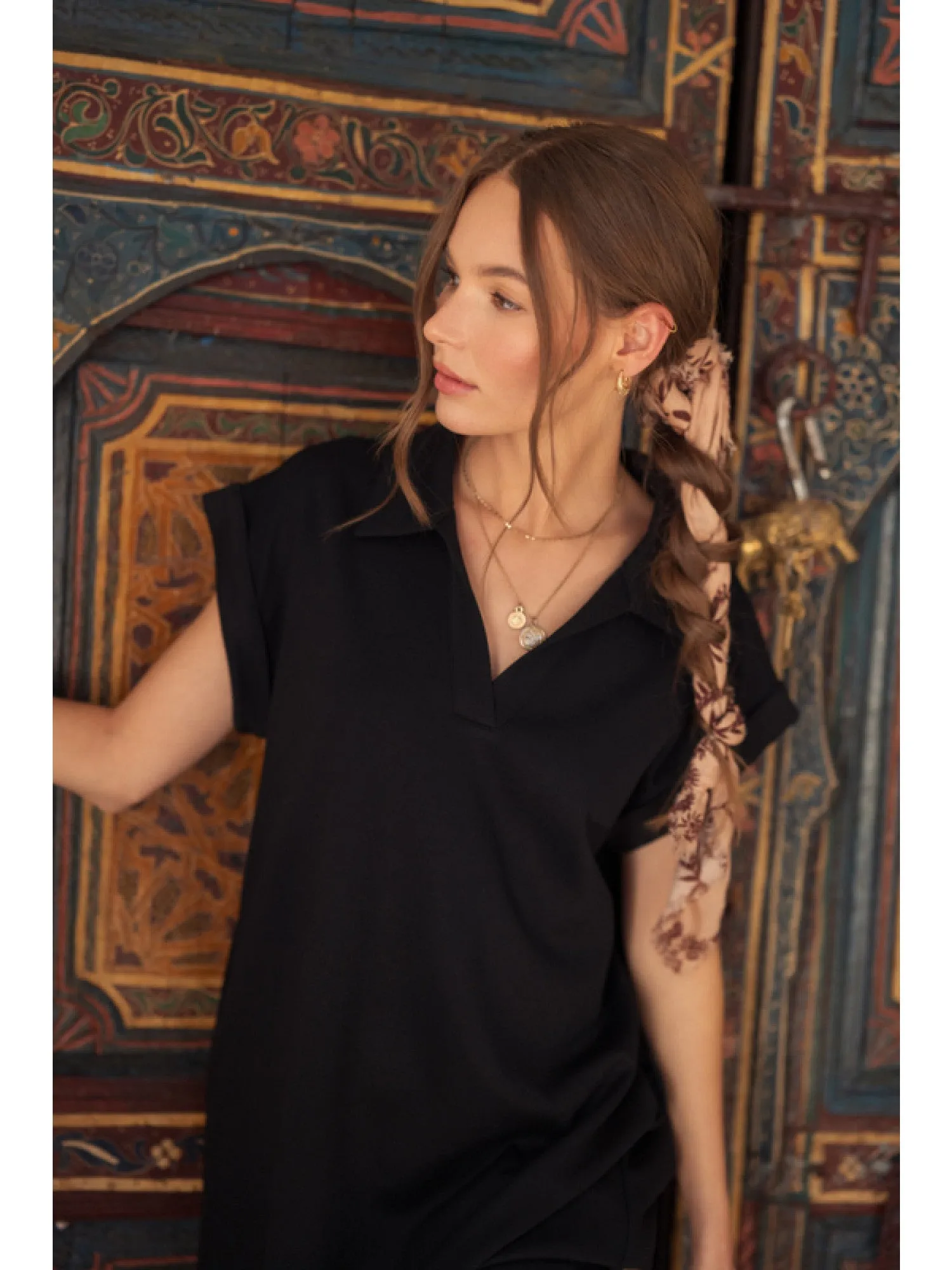 Black Solid Midi Dress