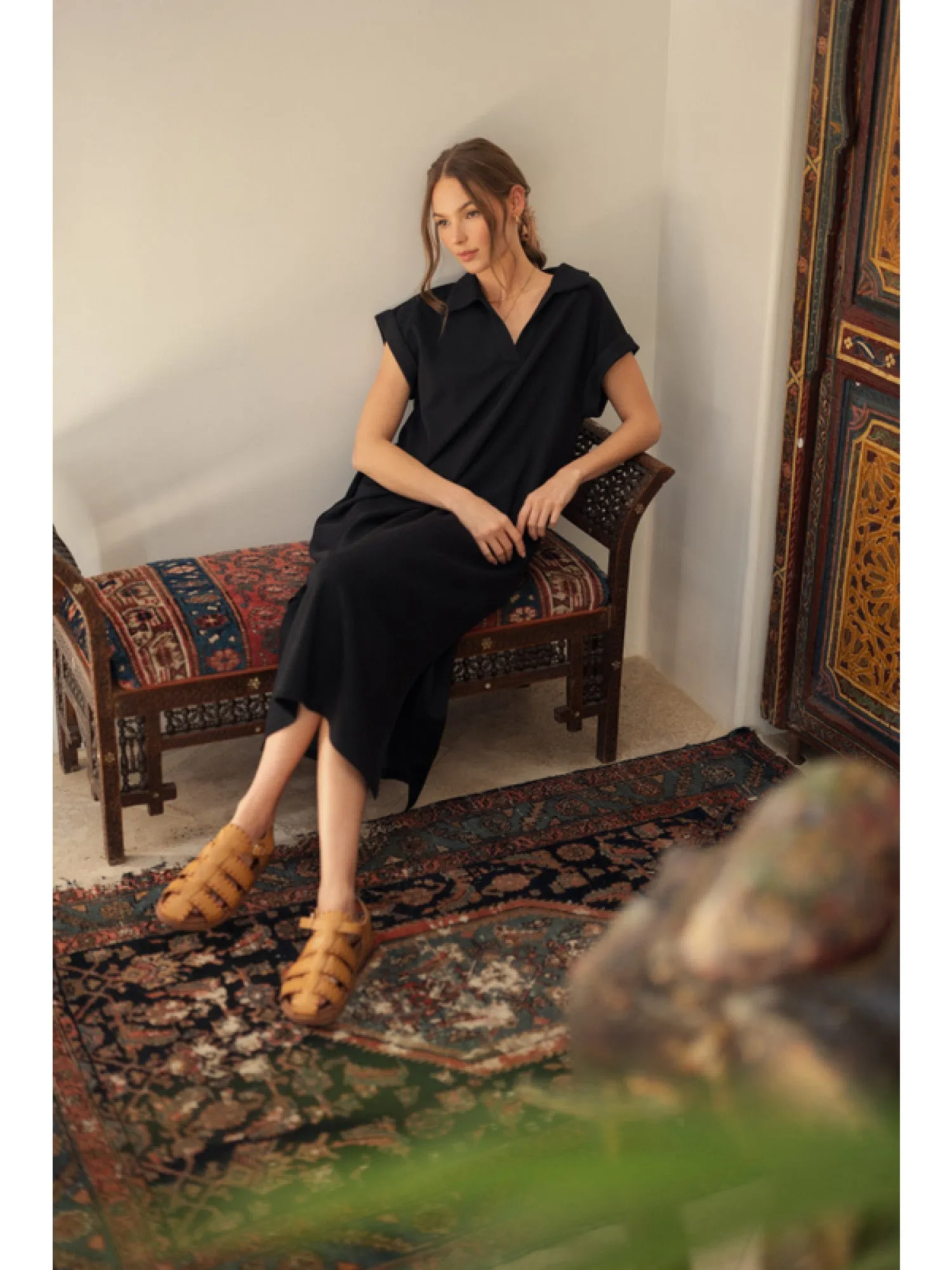 Black Solid Midi Dress