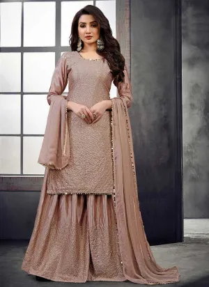 Blush Pink Embroidered Stylish Palazzo Style Suit