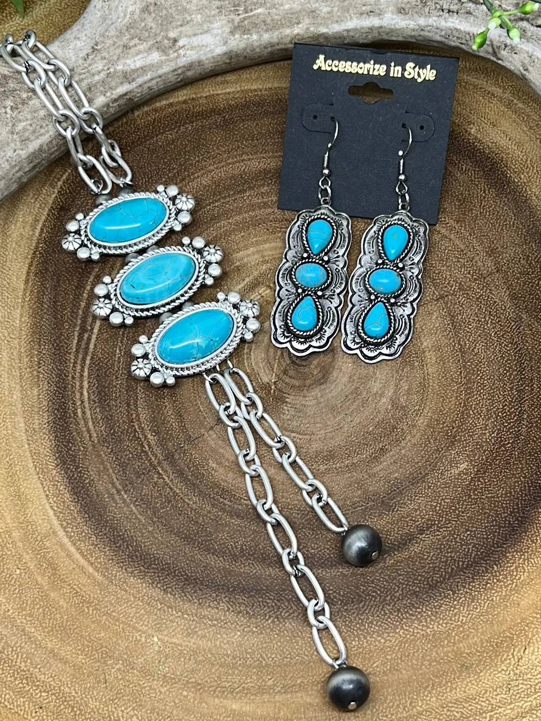 Brahma Fashion Silver Triple Stone Fish Hook Earrings - Turquoise