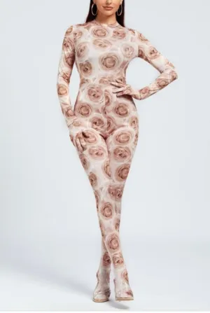 Brown Floral Rose Printed Jumpsuit