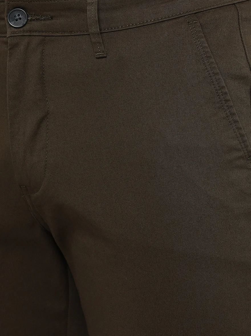 Brown Solid Neo Fit Casual Trouser | Greenfibre