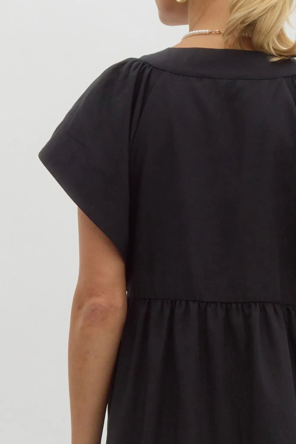 CALLIE LONG BUTTON-UP DRESS - BLACK