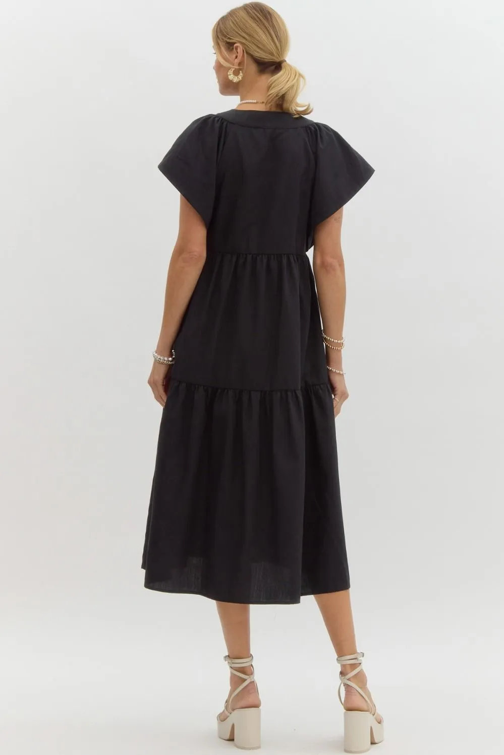 CALLIE LONG BUTTON-UP DRESS - BLACK