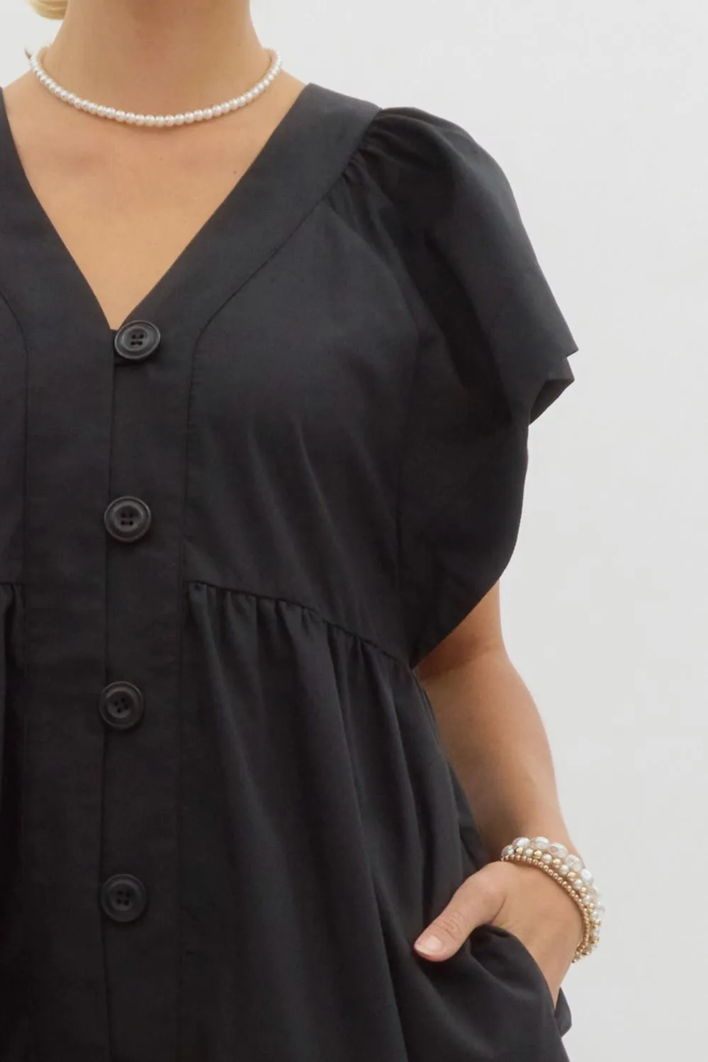 CALLIE LONG BUTTON-UP DRESS - BLACK