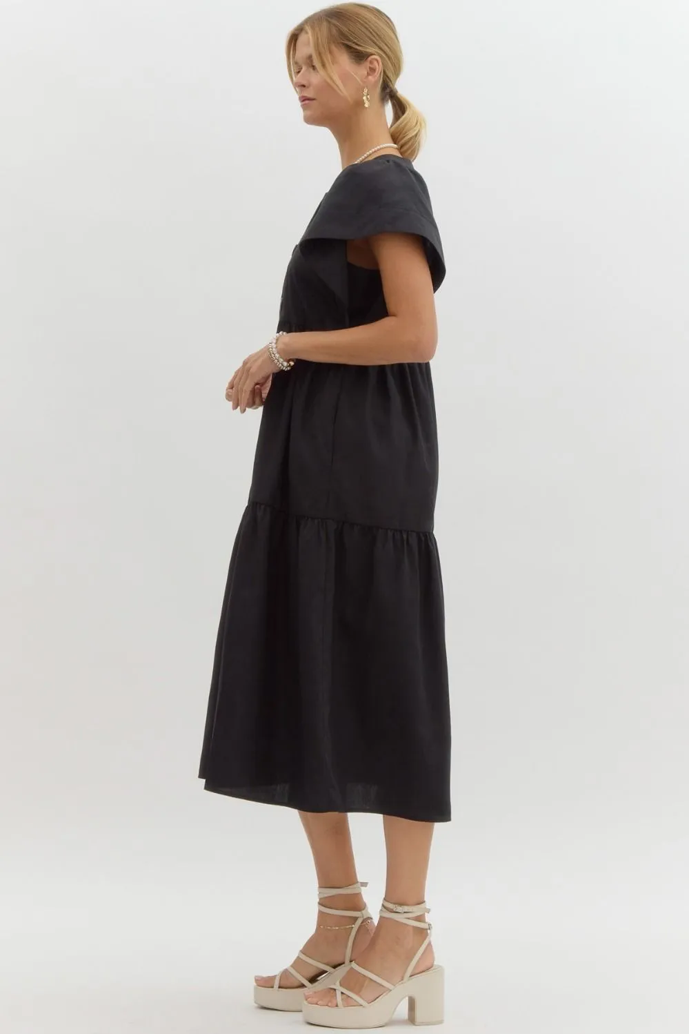 CALLIE LONG BUTTON-UP DRESS - BLACK